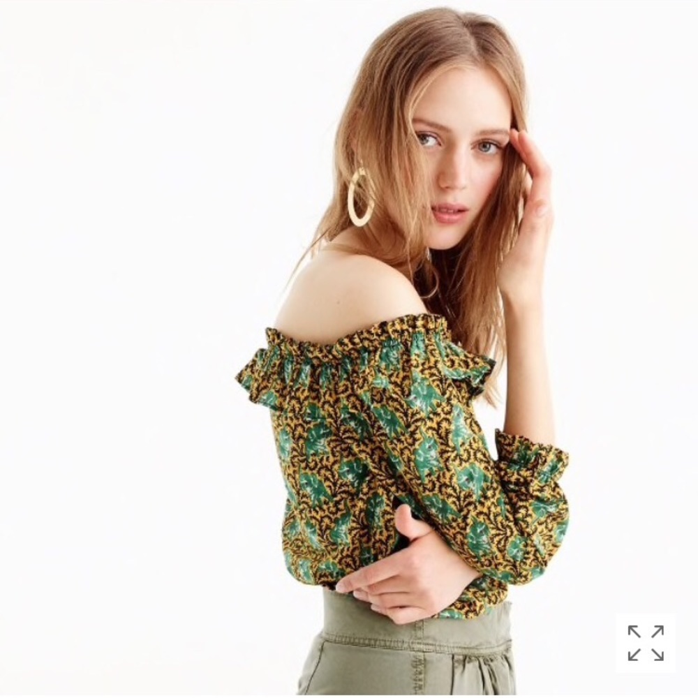 JCrew off‎ the shoulder top in Elephant…